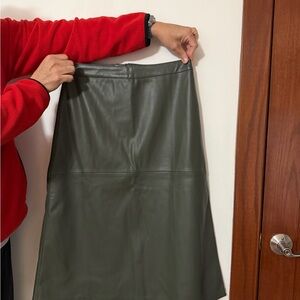 Bohme Dark Green Leather A-Line Skirt